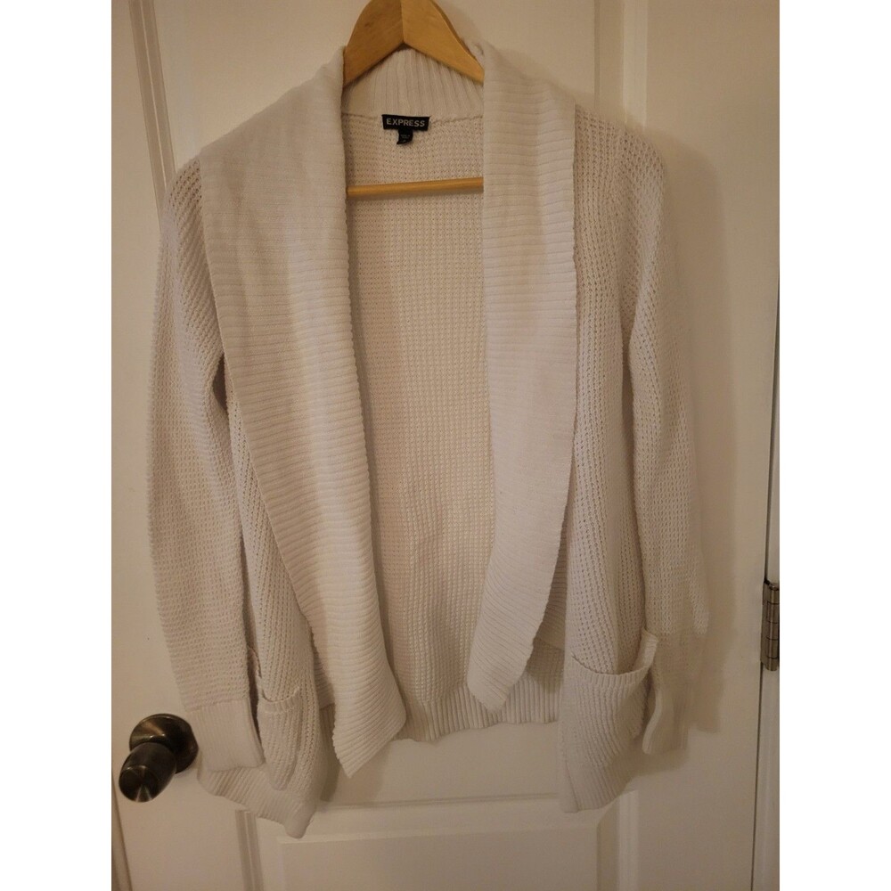 Womens Express Cream Off White Chunky Open Cardigan Summer Sweater - Sz M